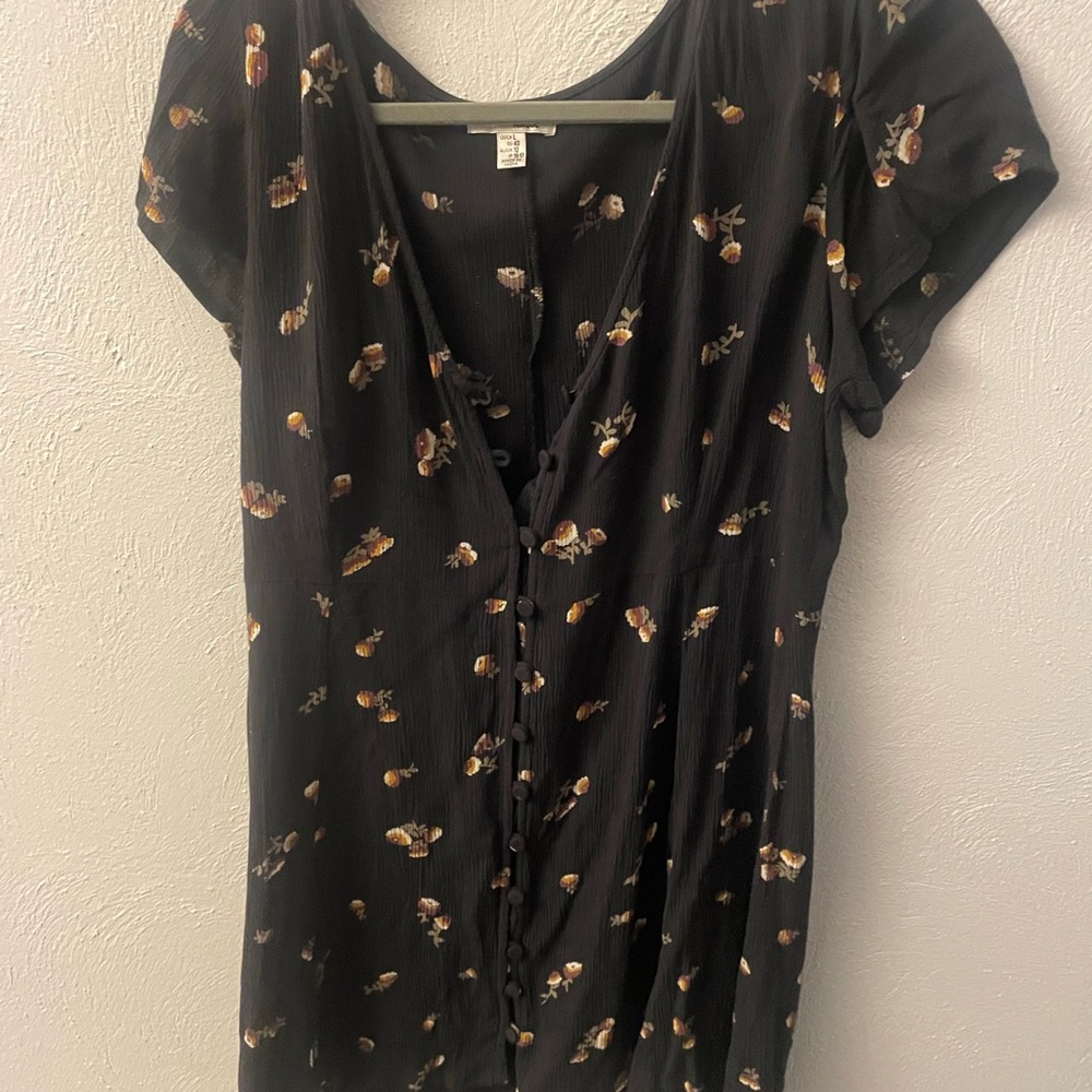 Floral Button-Down Black Top